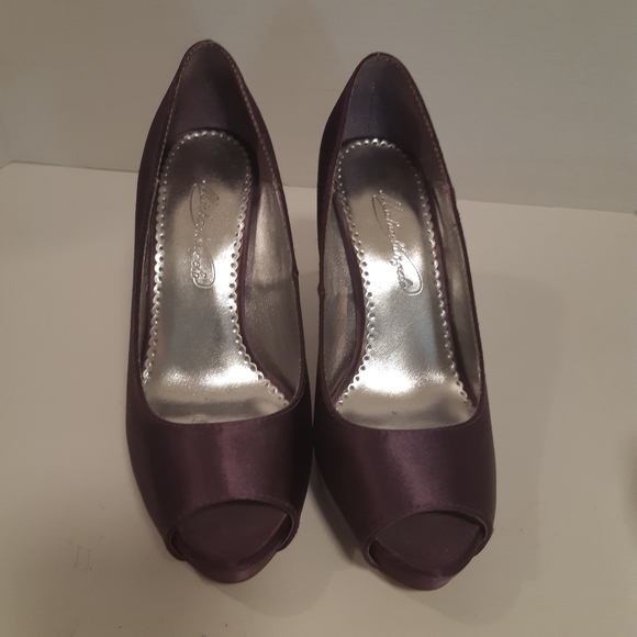 Purple Satin Peep Toe Heels - Picture 4 of 8